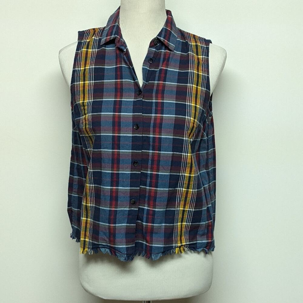 Madewell Plaid Raw Hem Sleeveless Button Down Composer Top Sz XS